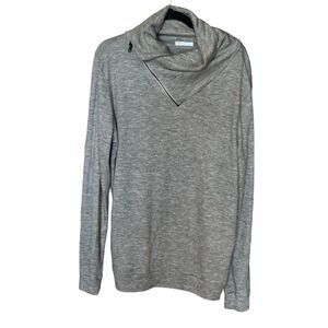 H2H Sweater Women's Extra Large Asymmetrical Cowl‎ Neck Zipper Detail Gray